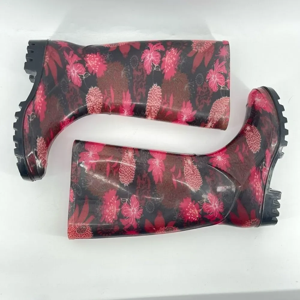 725 Originals Women’s Pink Floral Tall Rubber Waterproof Boots Size 5